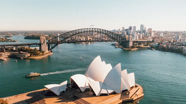 The Sydney Harbour Bridge with the Sydney Opera House in front