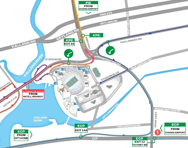 Singapore Sports Hub Car route