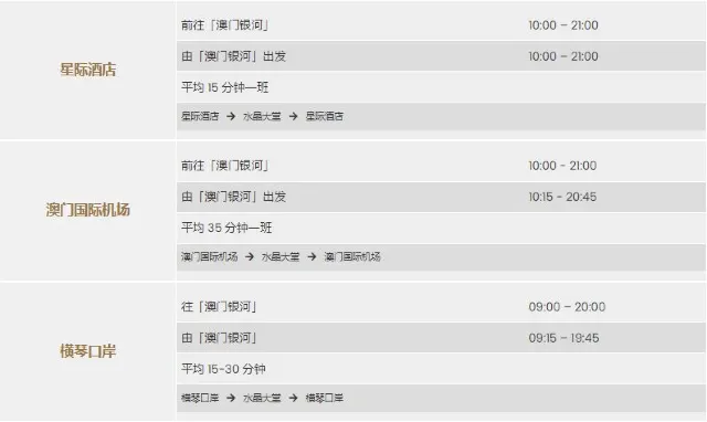 免费穿梭巴士时间表