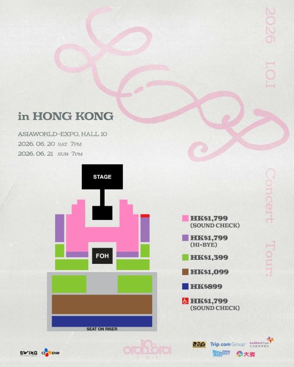 I.O.I演唱會2026】十周年回歸巡演20-21/6香港亞博開騷，Trip.com 15/4