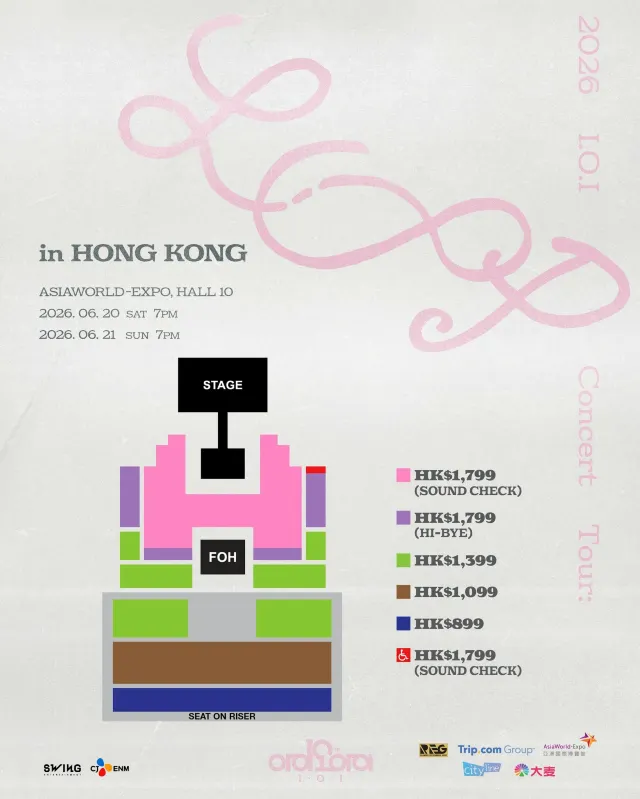 I.O.I演唱會2026】十周年回歸巡演20-21/6香港亞博開騷，Trip.com 15/4