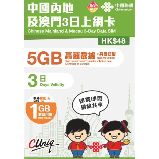 中國聯通 – 內地3日通話上網卡