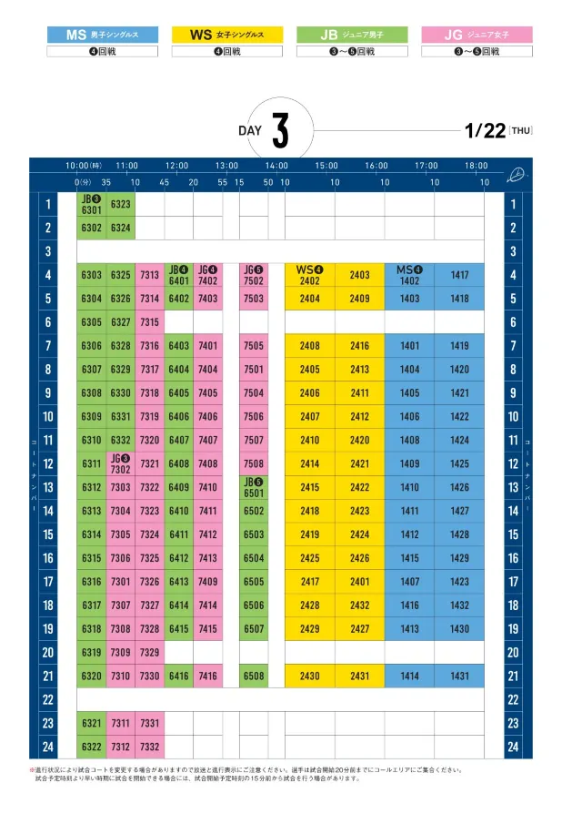 全日本卓球選手権大会2026　タイムテーブル