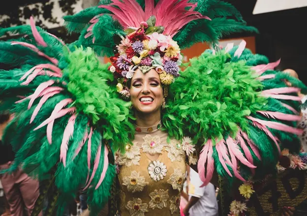 Woman in a fancy carnival outfit