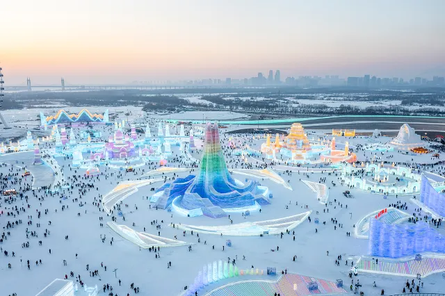 harbin china ice and snow world aerial view