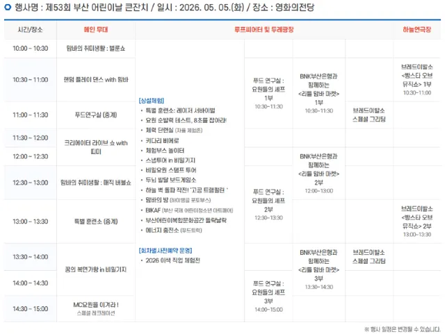 제53회 부산 어린이날 큰잔치 일정