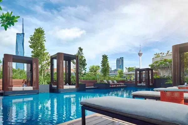 Outdoor swimming pool with city views