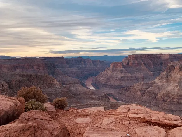 View of the Grand Canyon on a semi-cloudy day