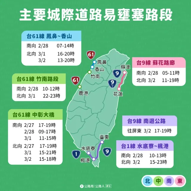 主要城際道路易壅塞路段