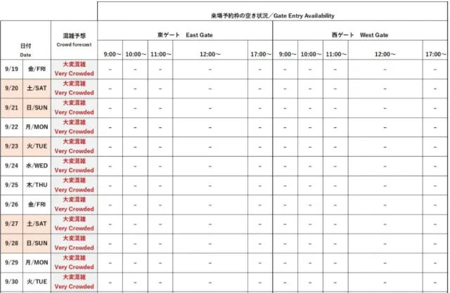 万博混雑予想カレンダー9月