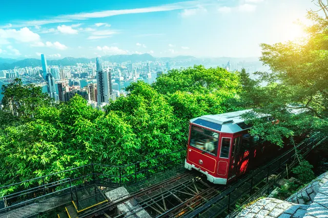 Hong Kong Victoria Peak tram going uphill