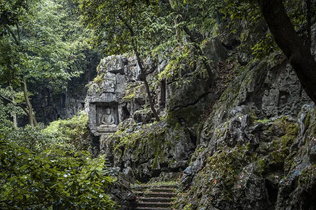 Feilai Feng, part of the Lingyin Temple complex, is a UNESCO World Heritage Site