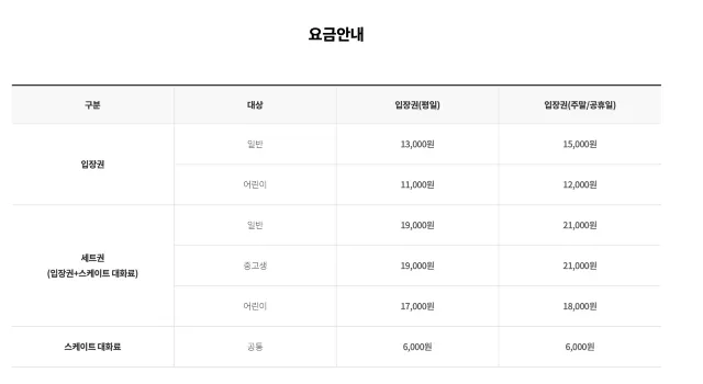 롯데월드 아이스링크 가격