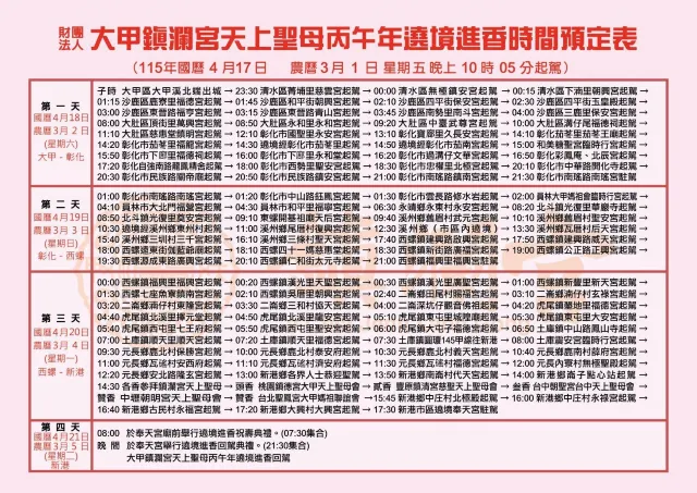 大甲媽祖遶境 2026路線圖