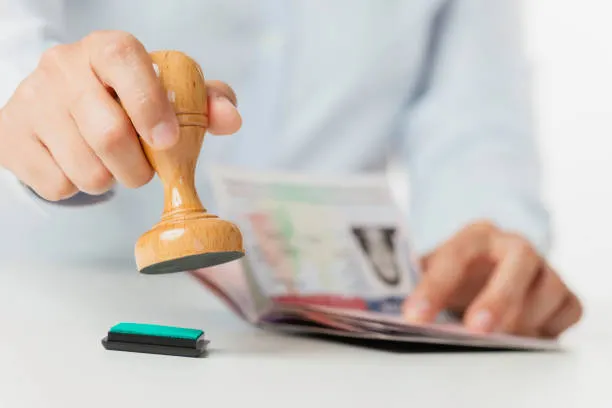 Stamping of a passport page