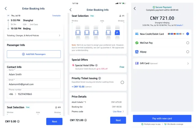 trip.com train ticket booking process screenshot