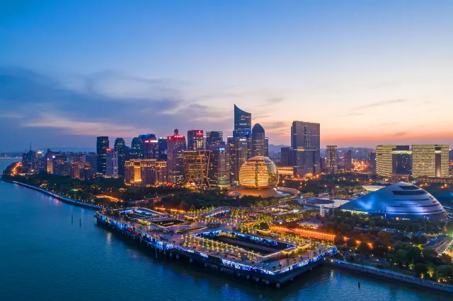 Hangzhou China modern skyscrapers night city view