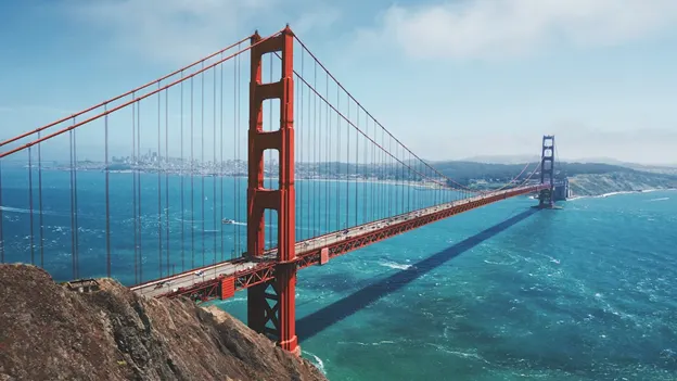 The Golden Gate Bridge in San Francisco on a sunny day