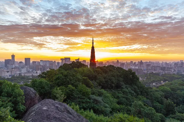 Hangzhou China Sunrise from Baoshi Mountain (Gemstone Hill)