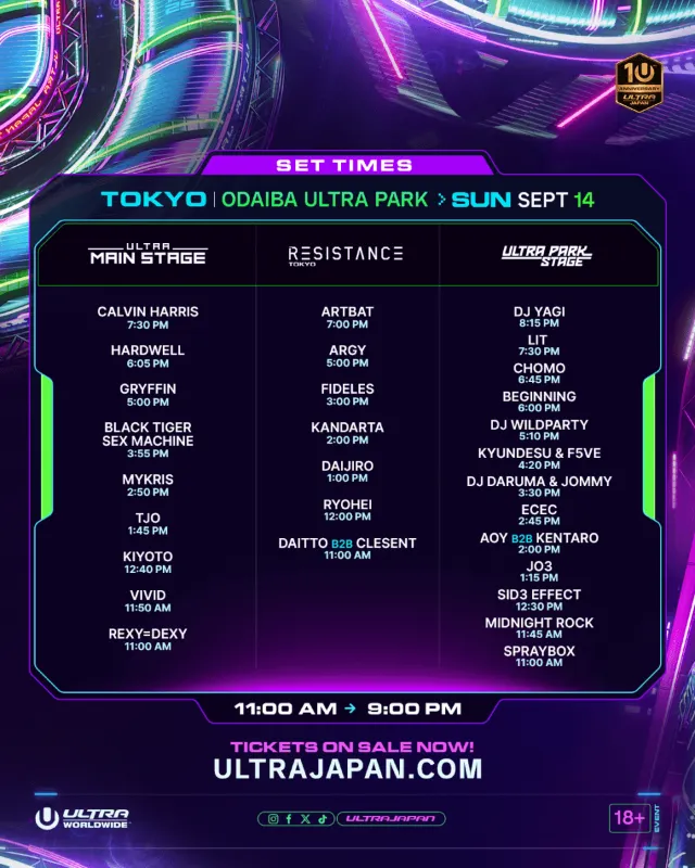 ULTRA 日本 2025 9月14日出演時間表