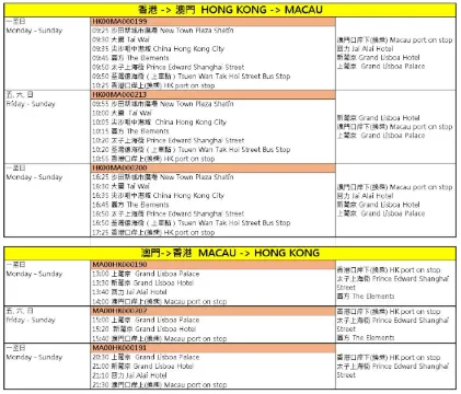 環島中港通港澳來回時間表