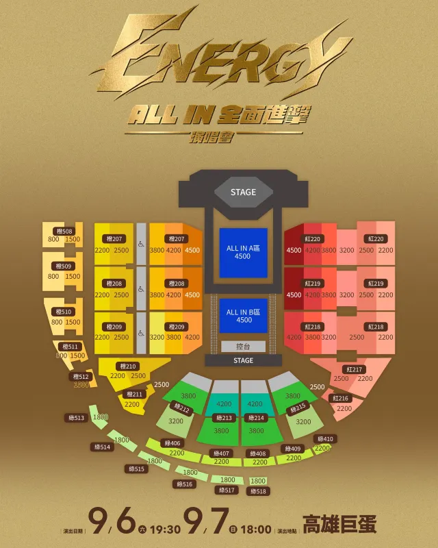 Energy演唱會2025 高雄站座位圖