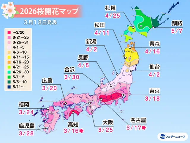 日本桜開花予想