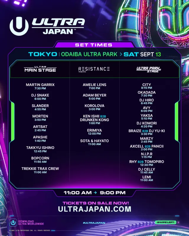 ULTRA 日本 2025 9月13日出演時間表