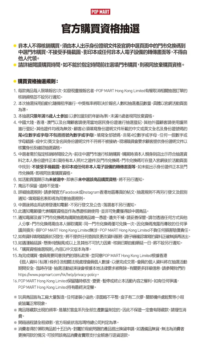 Mini Labubu購買抽選規則