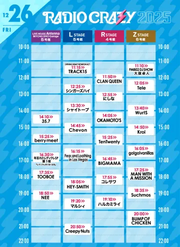 レディクレ2025】全出演アーティスト＆タイムテーブル公開！12/26〜12