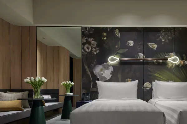 Work desk and seating area for productivity and relaxation.