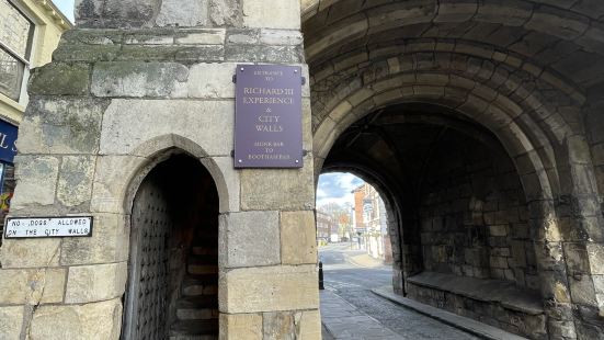 城門口有個圓拱形的入口寫著約克城牆🏰入口，不用收費的。城牆