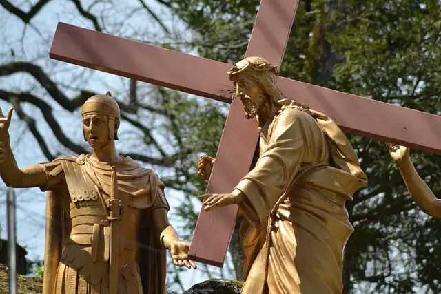 Good Friday 2025 - Life-sized sculpture of Station 2: Jesus carries his Cross