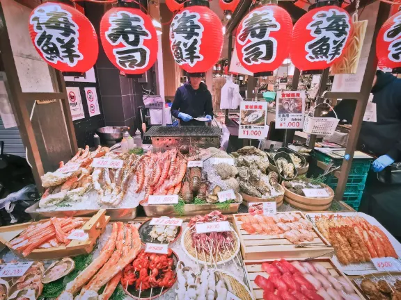 大阪黑門市場的攤檔。圖片來源︰Trip.com