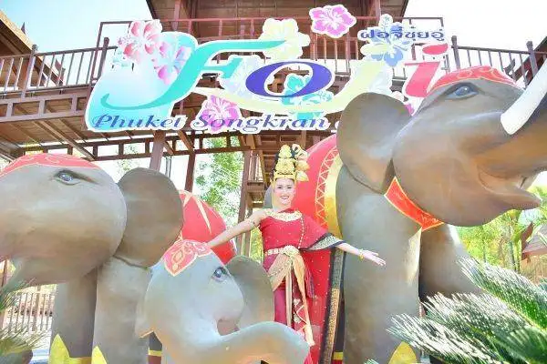 A Thai lady in Phuket celebrating Songkran