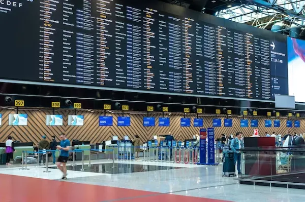 Flight check-in counters at Sheremetyevo International Airport. Source: muravev/Freepik