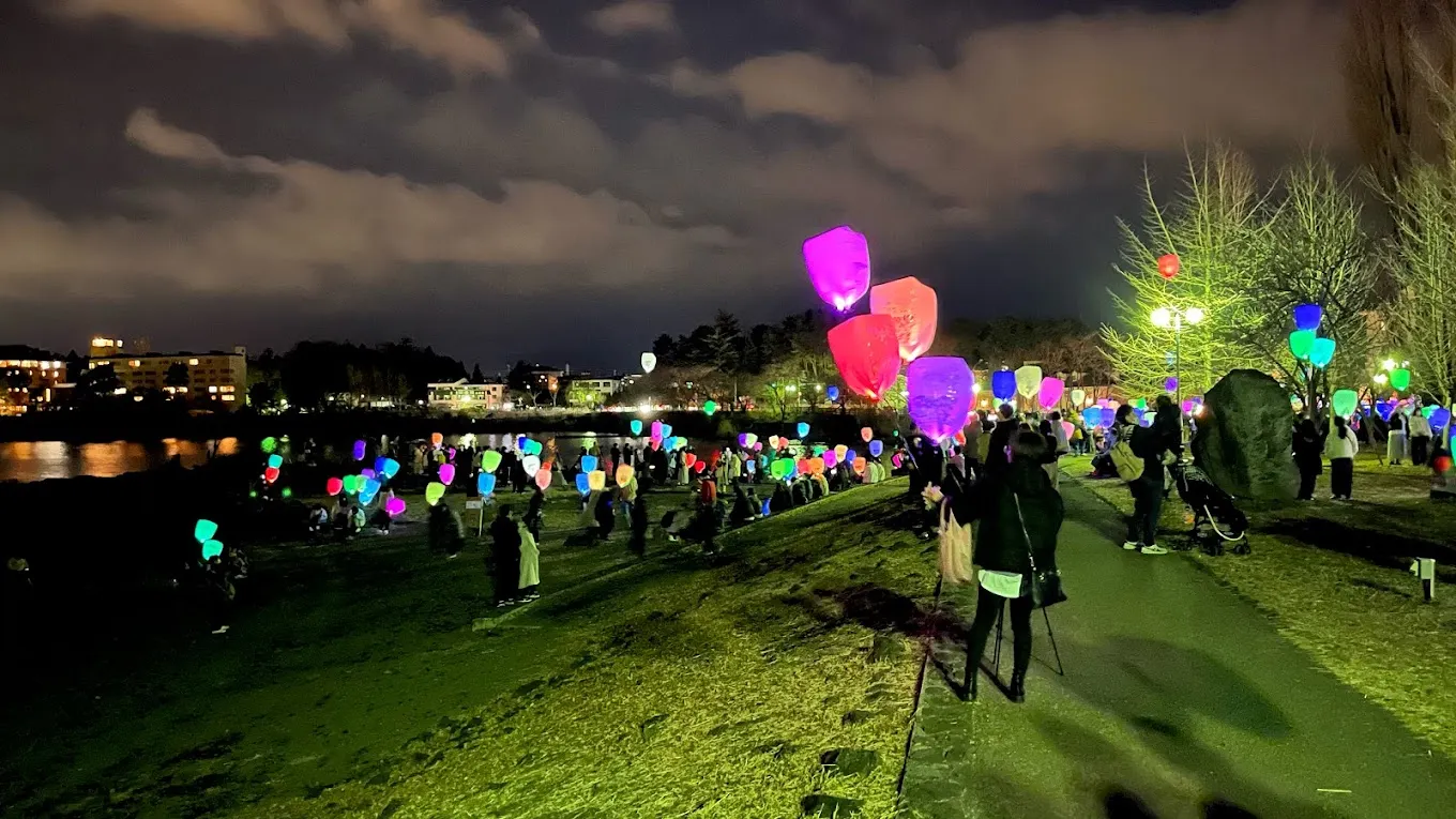 晚上的富士河口湖町大池公園
