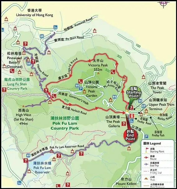 Victoria peak - Pok Fu Lam trail map