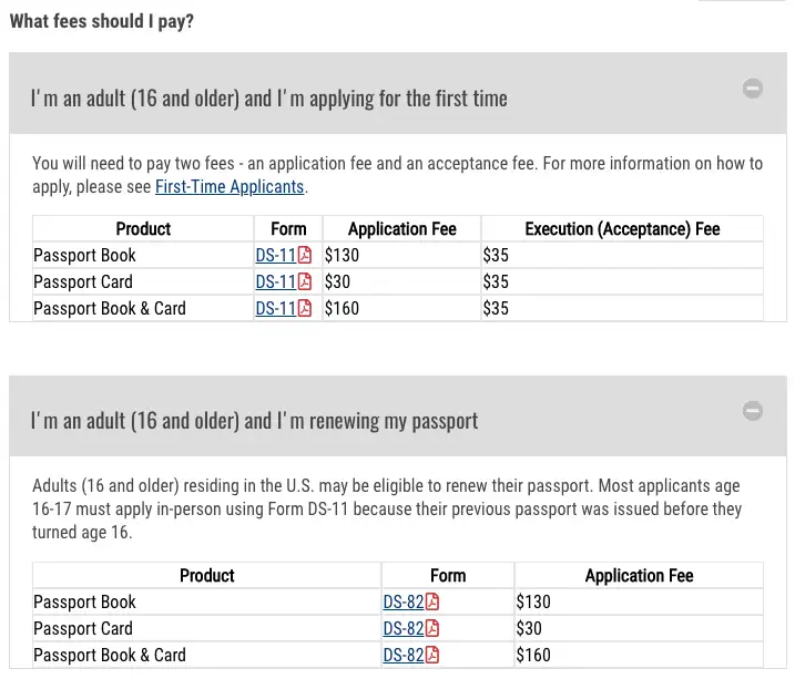 Passport fees for US citizens