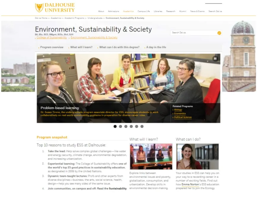 핼리팩스 달하우지 대학교 웹사이트