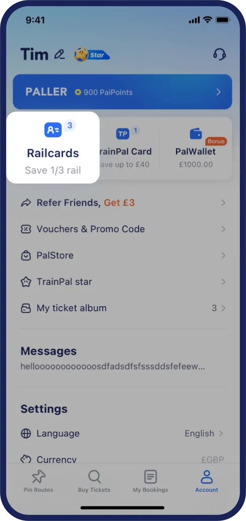 You’ll find your Railcard in the Account tab of the app. Please make sure you're signed into the app with the same account you used to buy your Railcard