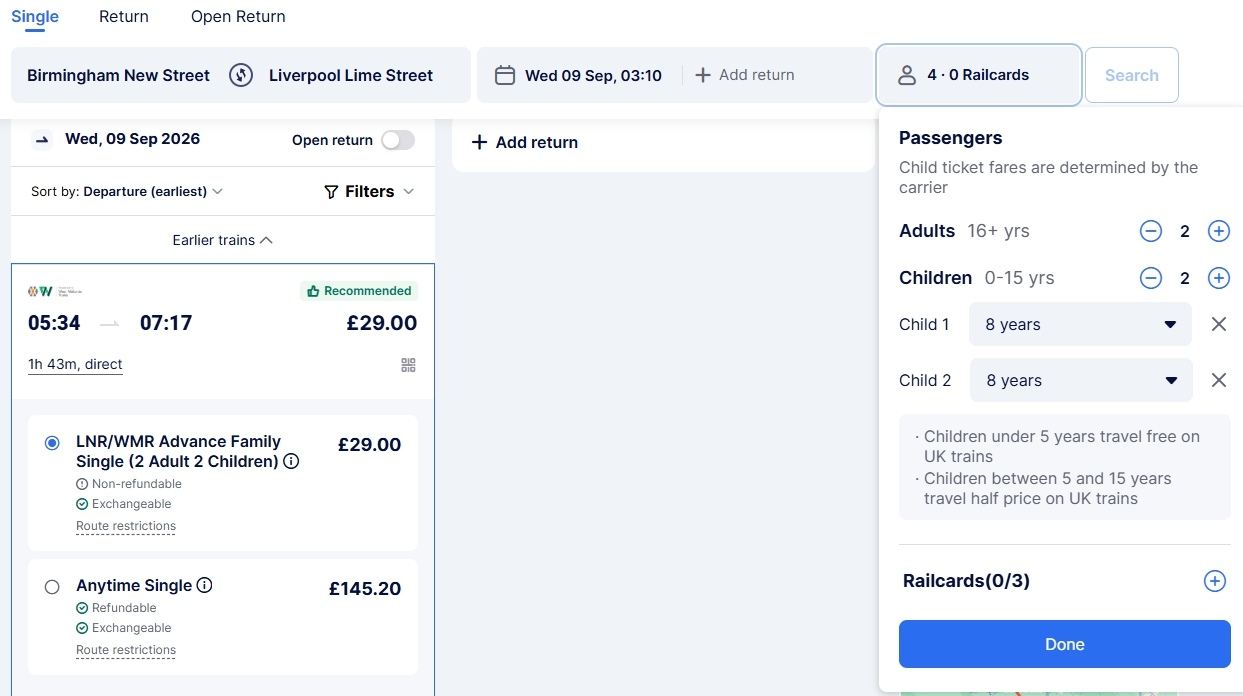 LNR family ticket booking steps on TrainPal.