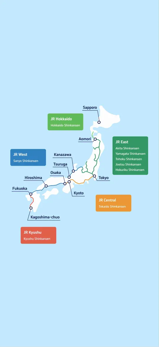 Mapa del Shinkansen y principales líneas de Shinkansen en Japón