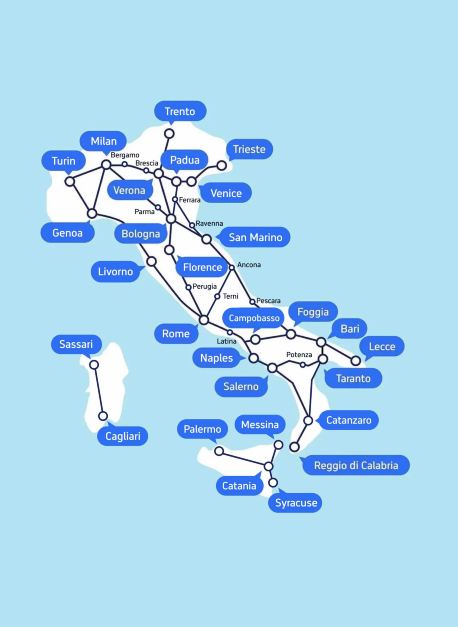 Streckenkarte für Züge in Italien