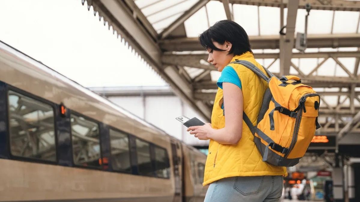 Young lady train travel