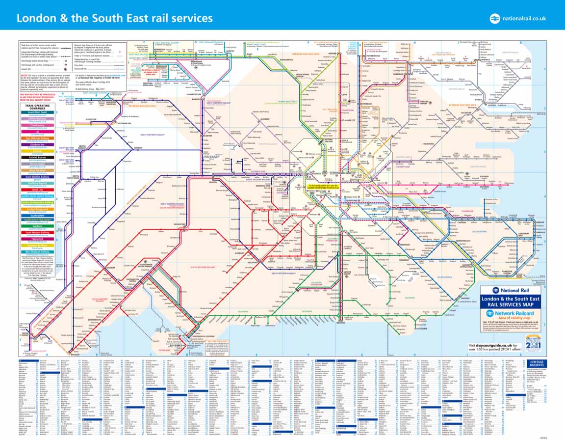 Carte des zones couvertes par la Railcard Network, mai 2023