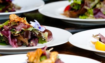 a dining table with a variety of plates containing various food items , including salads and desserts at Boarders Inn & Suites by Cobblestone Hotels – Waukon