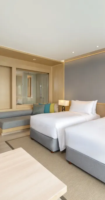 ห้องดีลักซ์ เตียงแฝด พร้อมวิวสระว่ายน้ำ