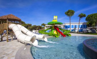 an outdoor water park with a variety of water slides and play areas for children at The Green Park Hotel
