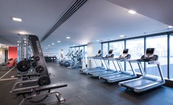 a well - equipped gym with a variety of exercise equipment , including treadmills , elliptical machines , and weight machines at Pan Pacific Melbourne